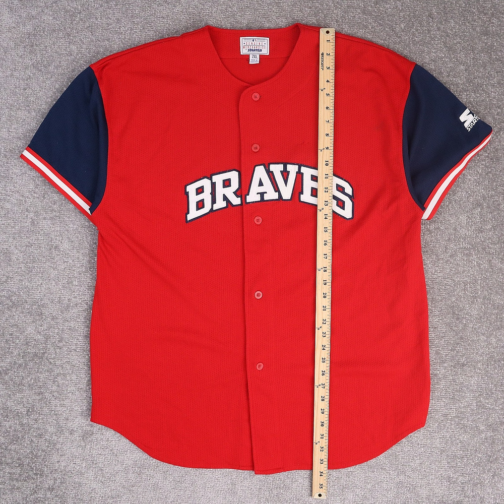 VTG Starter Atlanta Braves Baseball 2XL Red Short Sleeve Button Jersey Shirt - Picture 3 of 13
